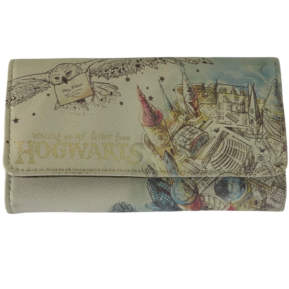 Harry Potter Hogwarts Castle Hedwig Trifold Wallet Cream Faux Leather Wizarding